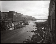 Andrew Ross, Mataura exhibition, Photospace Gallery 2015, Mataura Falls as seen from the Papa Mill, 14-5-2014, black and white toned fine art photographic print, large format contact print