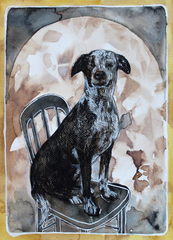 'A very good dog' - mixed media work by Cathy Tuato'o Ross from 'Stand Still' Photospace gallery contemporary New Zealand photography, Gilberd Marriott Gallery contemporary new Zealand fine arts 37 Courtenay Place Wellington Aotearoa New Zealand