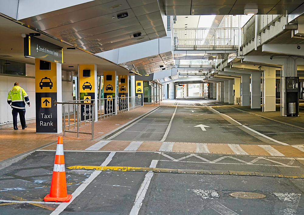 Photo: Janet Ford - Wellington Airport, August 2021, Wellington Airport during covid-19 lockdown 2021, urban landscape photographs taken during covid lockdown in Wellington Aotearoa new Zealand, Photospace Gallery contemprary new Zealand photography, Necessary Distraction group photographic exhibition