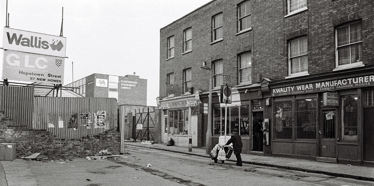 Photo by Brian de Montalk from East End '78 - Redevelopment, black and white film photos of the East End of London in 1978 at Photospace Gallery Wellington New Zealand September-October 2022