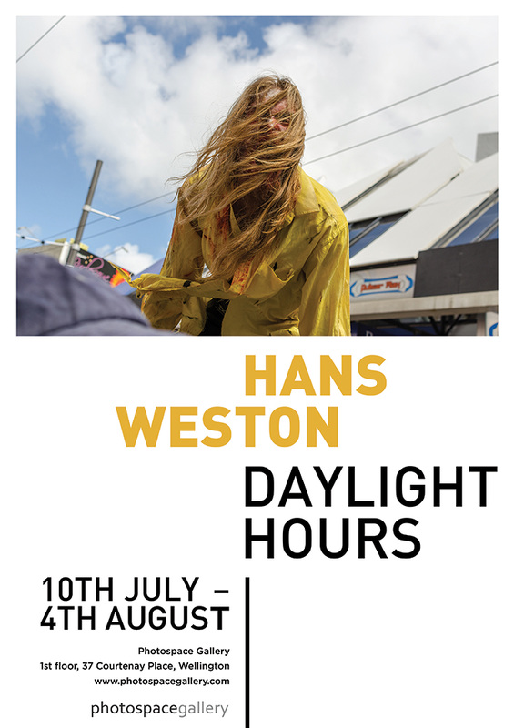 Exhibition poster for Daylight Hours - Hans Weston, colour street photography, Wellington streets, Photospace Gallery July 2015