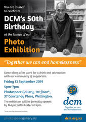 Invitation to DCM group exhibition, photos responding to homelessness in Wellington new Zealand, Photospace Gallery contemporary new Zealand photography, 37 Courtenay Place Wellington