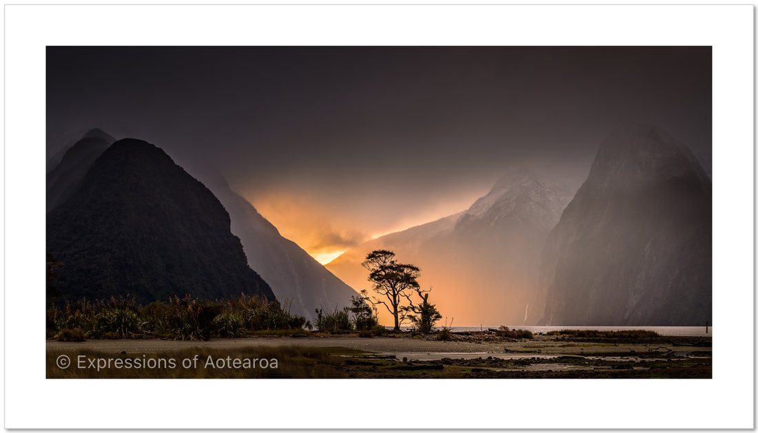 Ken Wright - 'Last of the light, Milford Sound', Expressions of Aotearoa - New Zealand landscape photography exhibition, Photospace Gallery 37 Courtenay Place Wellington Aotearoa NZ April 2021