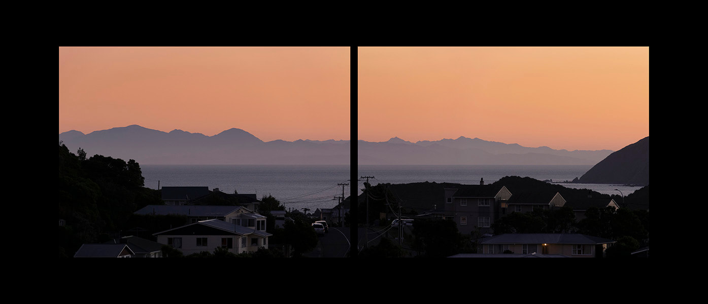 Nick Servian - 'Kaikouras', Online exhibition: A Month of Sundays - Responses to the Covid-19 Lockdown, Photospace Gallery contemporary New Zealand photography, wellington NZ, photography during covid-19 lockdown period in New Zealand, Seaward Kaikoura mountains viewed from Wellington at sunset
