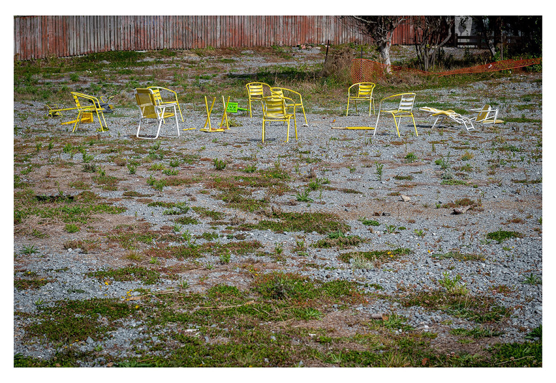 Peter Black - untitled 6, April 2020,  'A Month of Sundays - Responses to the Covid-19 Lockdown' online exhibition at PhotospaceGallery.nz, chairs on wasteland, photography during covid-19 lockdown in New Zealand