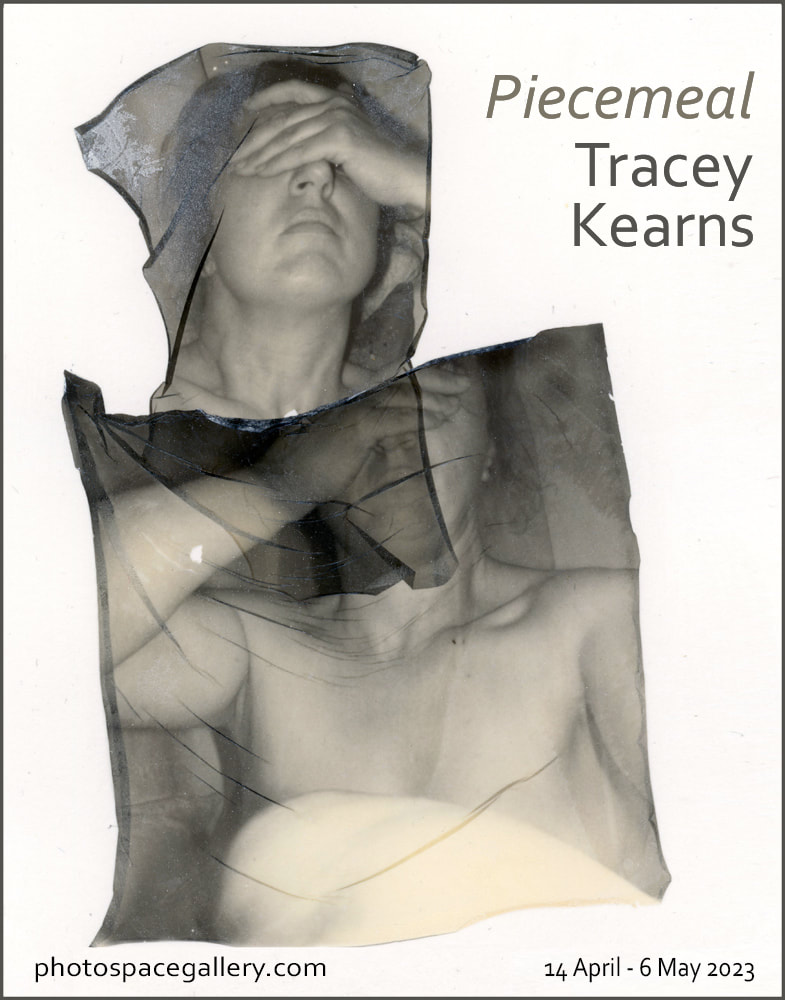 Tracey Kearns- 'Piecemeal' poster image, alternative photographic processes, analog photography, exhibition of personal representational photographs using Polaroid emulsion lift-off techniques, Photspace Gallery contemporary new Zealand fine art photography, specialist photographic art gallery 37 Courtenay Place Wellington Aotearoa NZ