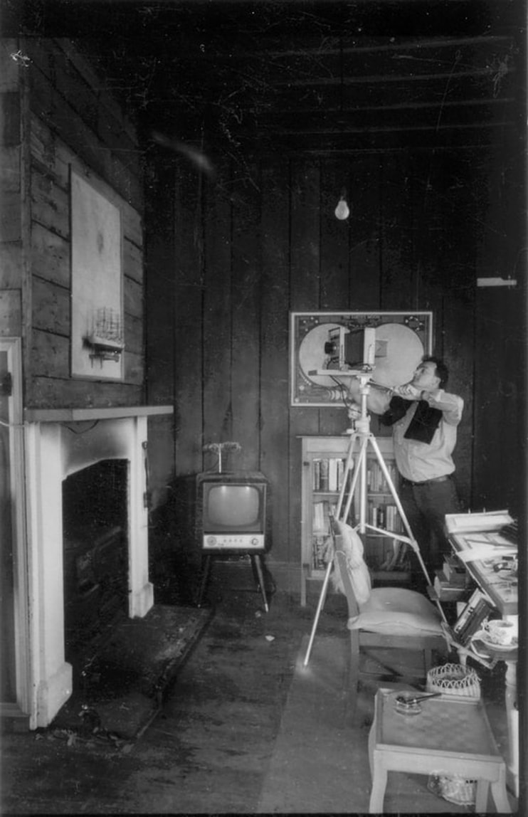 John Fields photographing in Ivan Millet's house, Parnell, Auckland Fifty Years Ago Today - the day of the Apollo 11 moon landing (21st July 1969 in new Zealand, 20th July in USA), Photospace Gallery Contemporary New Zealand Photography, in accosiation with Galerie Langman