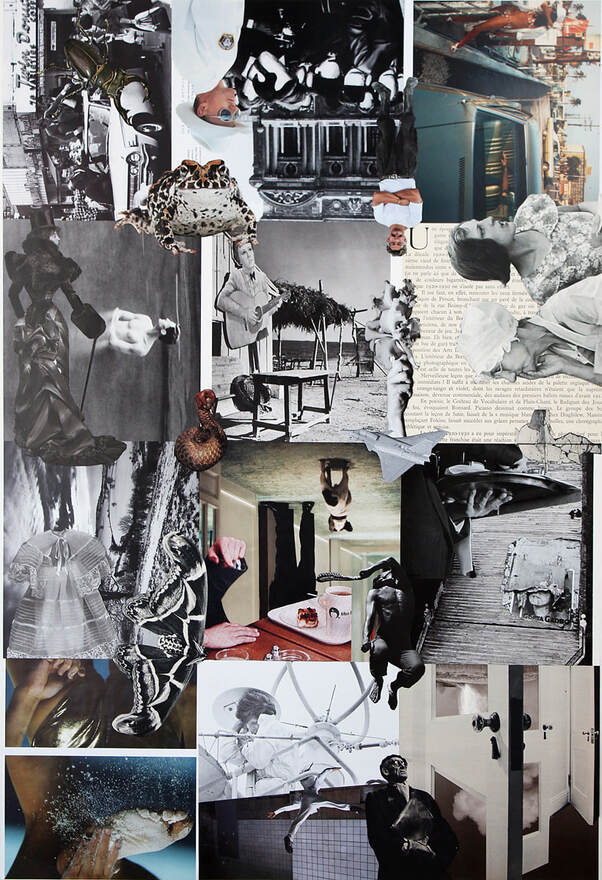 Christine Szabados photo montage 'Lament', 'A Month of Sundays - Responses to the Covid-19 Lockdown' online exhibition at PhotospaceGallery.nz, contemporary New Zealand photography gallery Photospace Gallery Wellington New Zealand, photographic artwork during covid-19 lockdown in New Zealand, photo-montage from magazine cuttings 100% scale analogue cut and paste