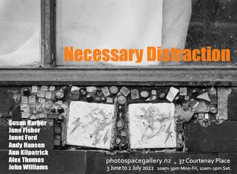 'Necessary Distraction' - photographs by Susan Barber, Jane Fisher, Janet Ford, Andy Hansen, Ann Kilpatrick, Alex Thomas, John Williams, covid-19 response photograhy exhibition at Photospace Gallery Wellington Aotearoa New Zealand, lockdown photography, Necessary Protection, contemporary new zealand photography, student photo exhibition, Photocourse NZ student exhibition 