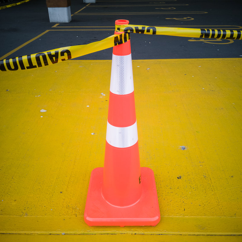 John Williams - Road cone, Petone supermarket, photography during the covid-19 lockdown in New Zealand, Photospace Gallery contemporary New Zealand photography wellington nz, a month of sundays online exhibition, documentary photography during covid-19 level 4 lockdown, Moera Lower Hutt New Zealand