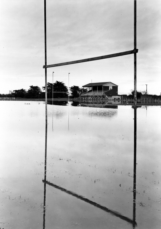 'Rugby field, Thames' vintage silver-gelatin print by John Fields, New Zealand fine art photography, Photospace Gallery, Wellington New Zealand