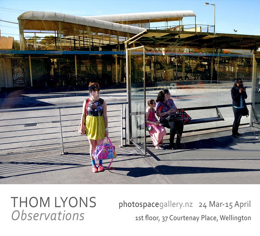 Poster for Thom Lyons' exhibition 'Observations' at Photospace Gallery, 24 March to 15 April 2017 Wellington new zealand art gallery for photography